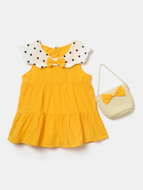 

Hopscotch Yellow & White A-Line Dress