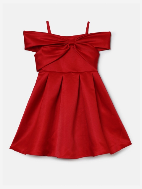 

Hopscotch Girls Red Solid Off-Shoulder Fit & Flare Dress