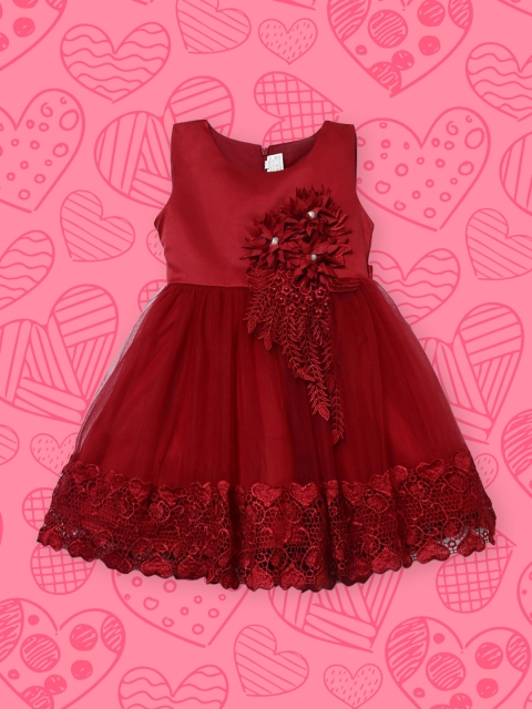 

Hopscotch Girls Red Round Neck Embellished Net Dress