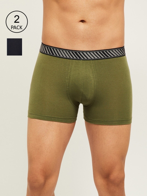 

max Men Pack Of 2 Solid Cotton Boxer-Style Briefs, Navy blue