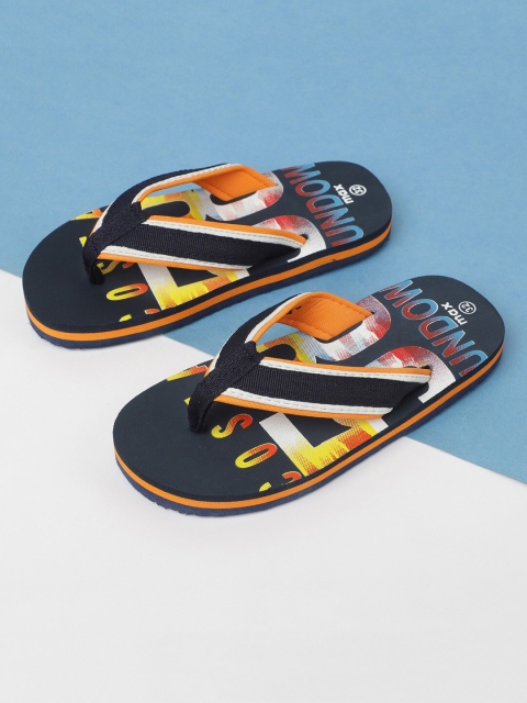 

max Boys Navy Blue & Orange Printed Rubber Thong Flip-Flops