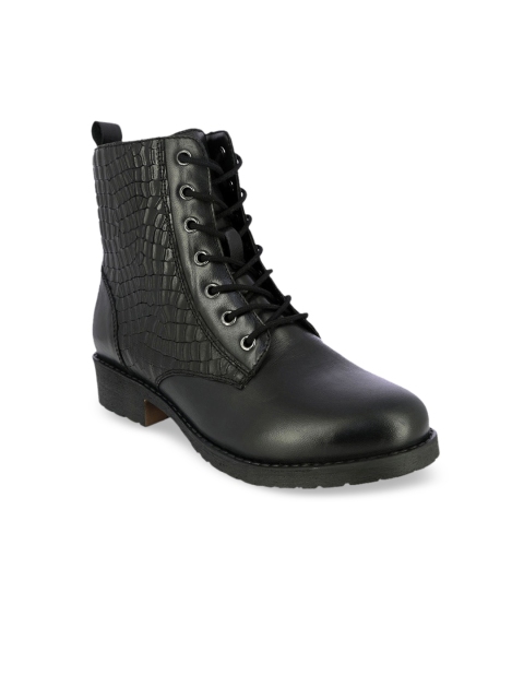 

Alberto Torresi Women Black Woven Design Leather Flat Boots