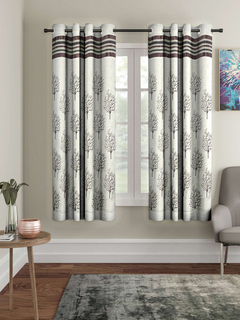

Arrabi Set Of 2 Brown & Beige Floral Printed Window Curtain