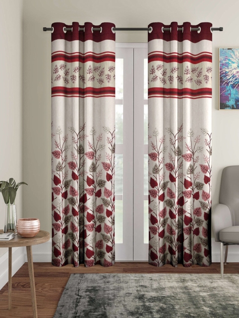 

Arrabi Set of 2 Maroon & Beige Floral Long Door Curtain