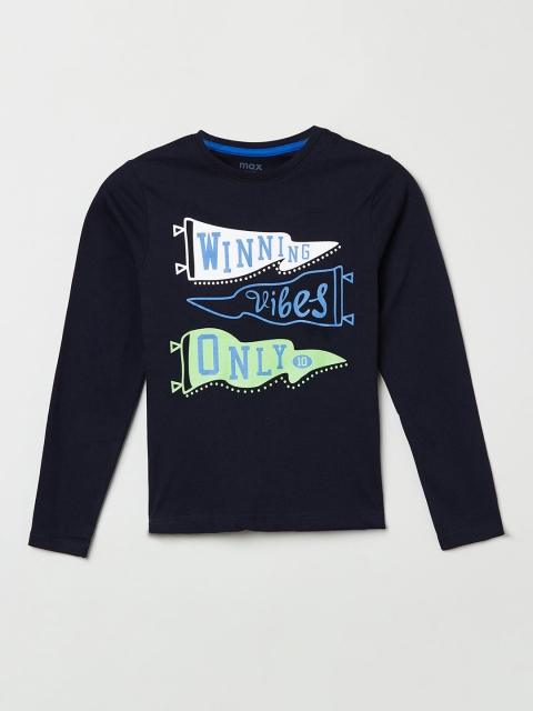 

max Boys Navy Blue Printed Pure Cotton T-shirt