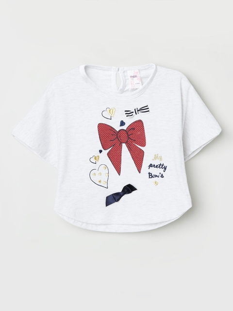 

max Girls White Printed Applique T-shirt