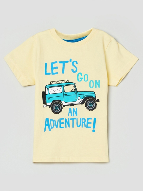 

max Boys Yellow & Turquoise Blue Printed T-shirt