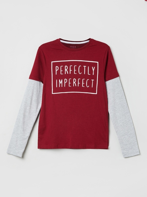 

max Boys Red & Grey Typography Printed T-shirt