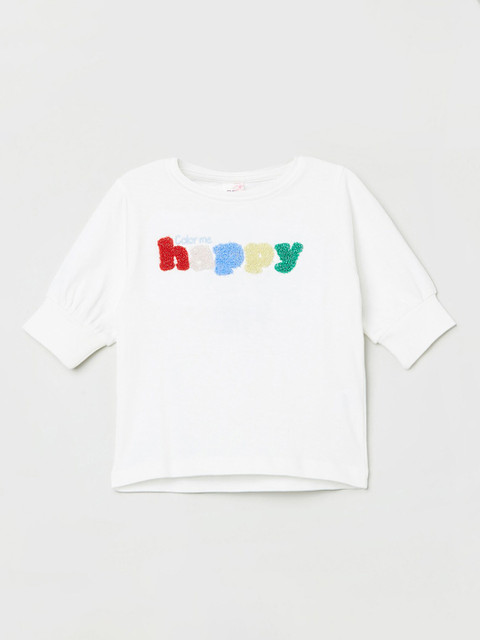 

max Girls White & Red Typography Applique T-shirt
