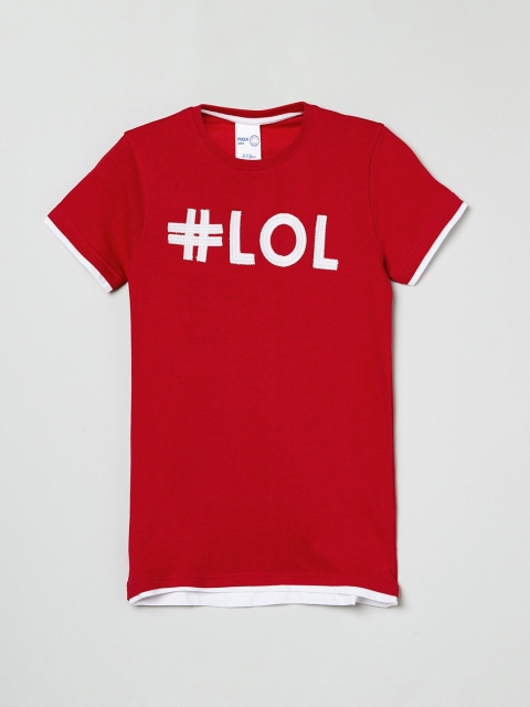 

max Boys Red & White Typography Printed T-shirt