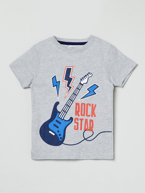 

max Boys Grey & Blue Printed T-shirt