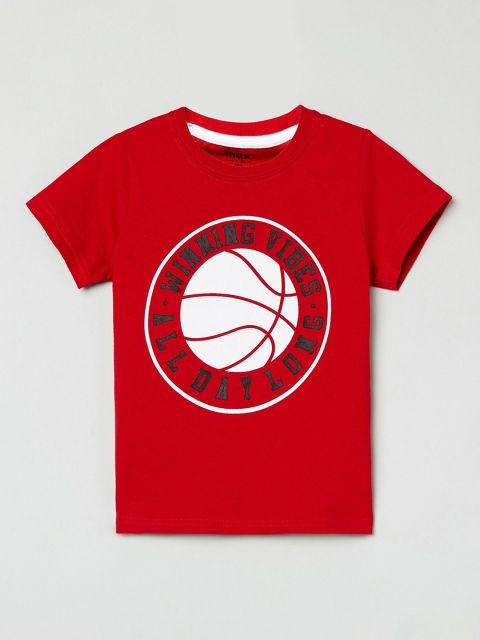 

max Boys Red & White Printed T-shirt