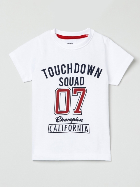 

max Boys White & Navy Blue Typography Printed T-shirt