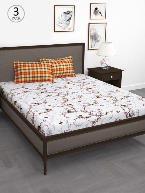 

Story@home White & Brown Floral 186 TC 3 Queen Bedsheet with 6 Pillow Covers
