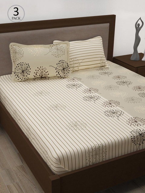 

Story@home Beige & Grey Floral 186 TC Pack Of 3 Queen Bedsheet with 6 Pillow Covers Set