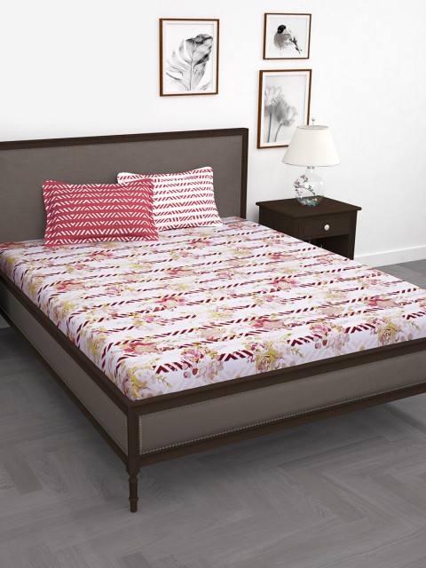 

Story@home White & Magenta Floral 186 TC 3 Queen Bedsheet with 6 Pillow Covers