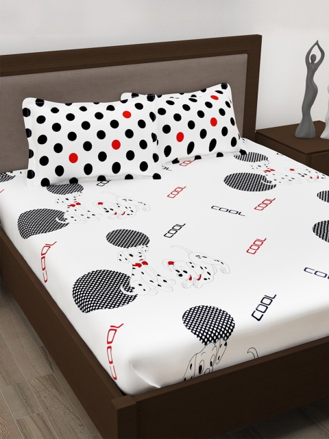 

Story@home White & Red Pure Cotton 186 TC 3 Queen Bedsheet with Pillow Covers