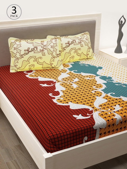 

Story@home Red & Yellow 186 TC 3 Queen Bedsheet with 6 Pillow Covers