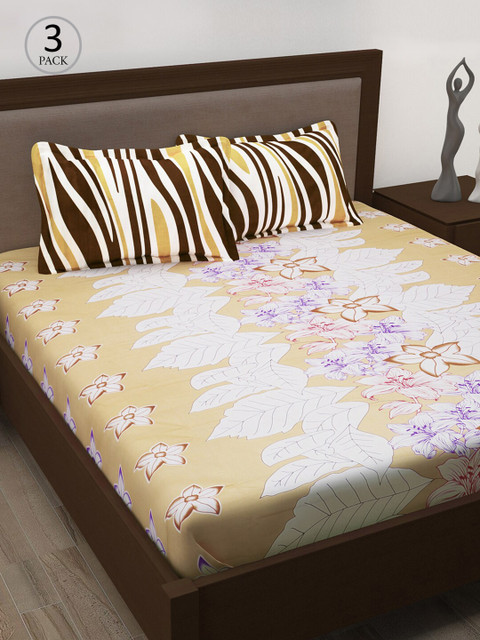 

Story@home Cream-Coloured & White Pure Cotton 186 TC 3 Queen Bedsheet with Pillow Covers
