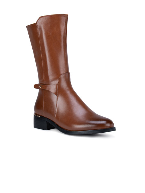 

ROSSO BRUNELLO Women Brown Leather Solid High-Top Block Heeled Boots