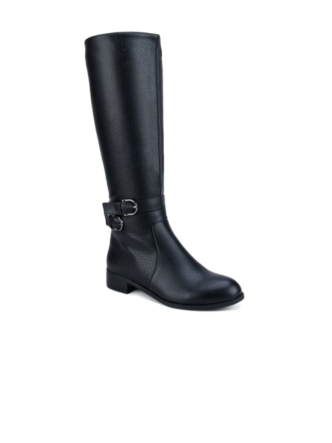 

ROSSO BRUNELLO Black Leather High-Top Block Heeled Boots with Buckles