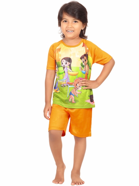 

Chhota Bheem Girls Orange & Green Chhota Bheem Printed T-shirt with Shorts