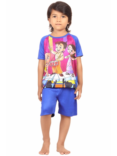 

Chhota Bheem Girls Blue & Fuchsia Printed T-shirt with Shorts