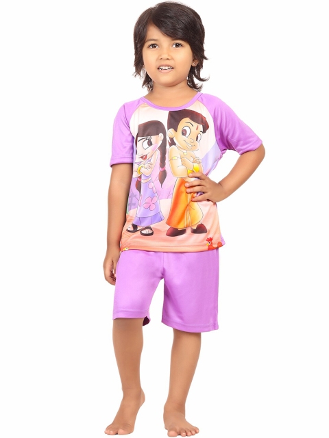 

Chhota Bheem Girls Purple & White Printed T-shirt with Shorts