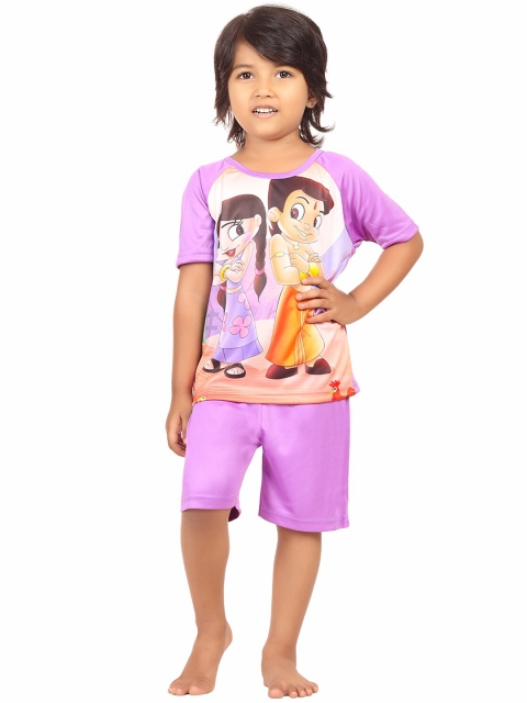

Chhota Bheem Girls Purple & Orange Printed T-shirt with Shorts