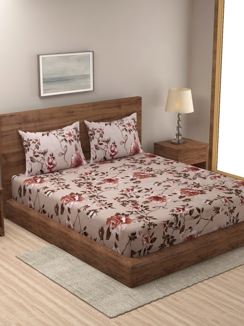 

TAG 7 Beige & Brown Floral Printed Cotton 210 TC King Bedsheet with 2 Pillow Covers