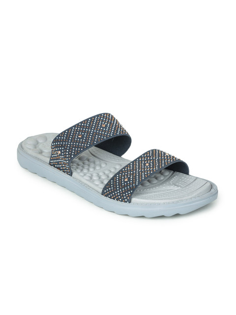 

Liberty Women Grey & Blue Embellished Rubber Slip-On