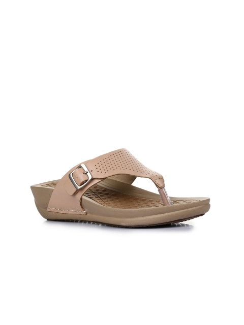 

Liberty Women Peach-Coloured Textured Open Toe Flats with Laser Cuts