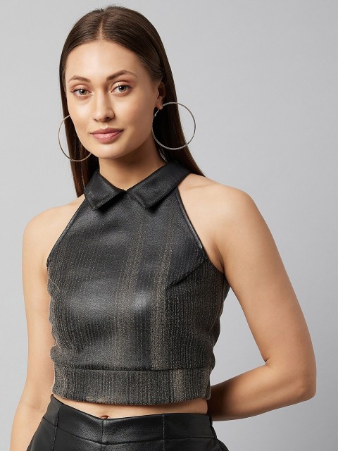 

Athena Brown Leather Crop Top