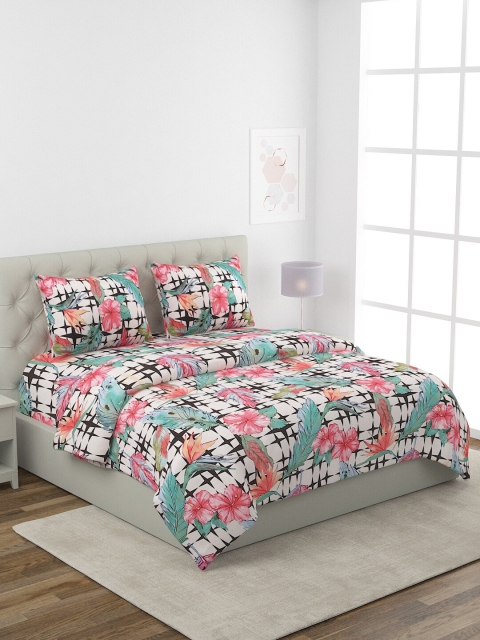 

ROMEE White & Pink Floral Printed Pure Cotton Bedding Set