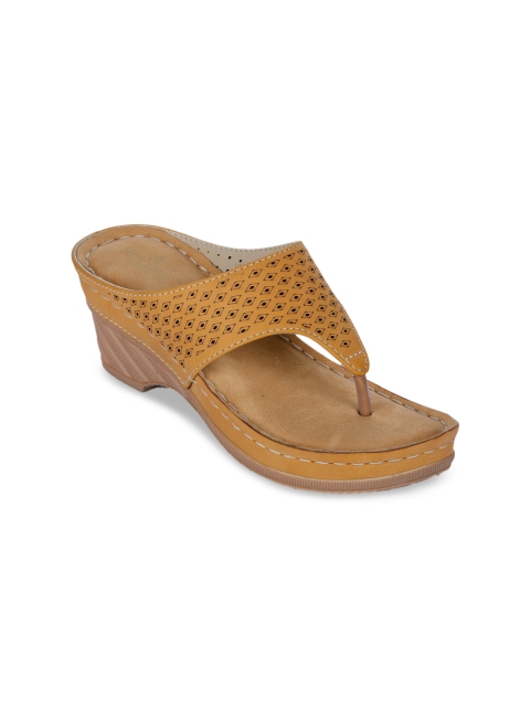 

Liberty Women Camel Brown PU Wedge Sandals with Laser Cuts