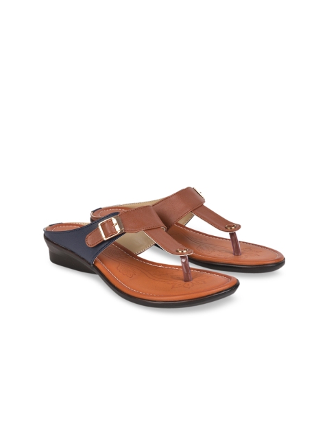 

Liberty Brown & Navy Blue Colourblocked PU Wedge Sandals with Buckles