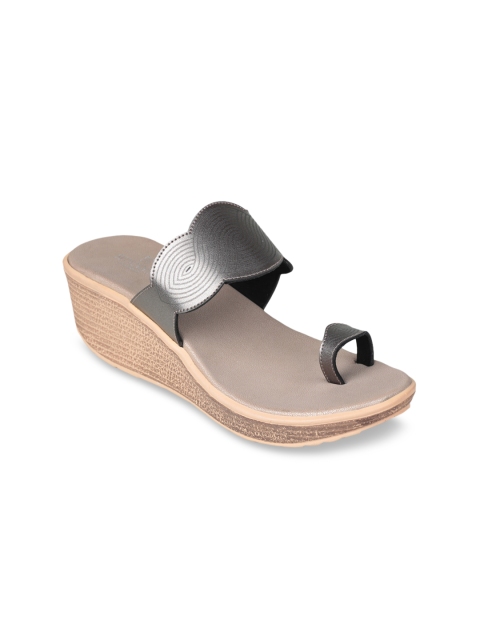 

Liberty Gunmetal-Toned & Beige Textured Flatform Sandals, Metallic