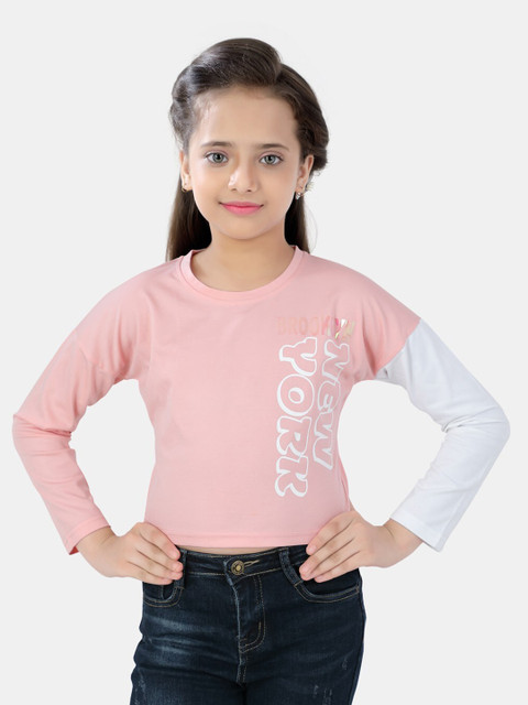 

POPLINS Pink & White Colourblocked Regular Top