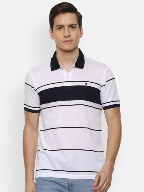 

Louis Philippe Sport Men White & Navy Blue Striped Polo Collar Slim Fit T-shirt