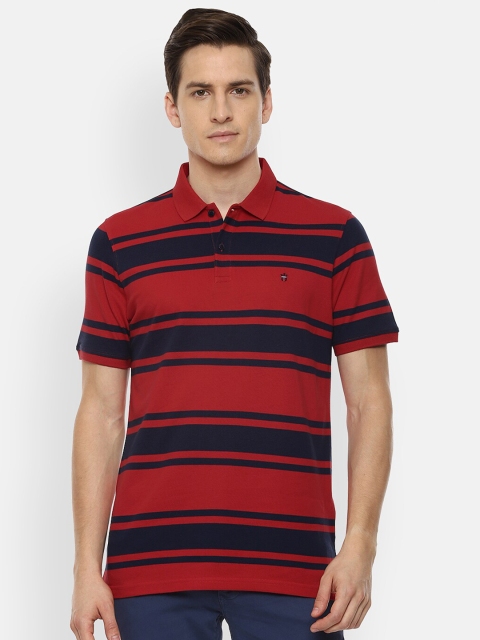 

Louis Philippe Sport Men Red & Navy Blue Striped Polo Collar Slim Fit T-shirt