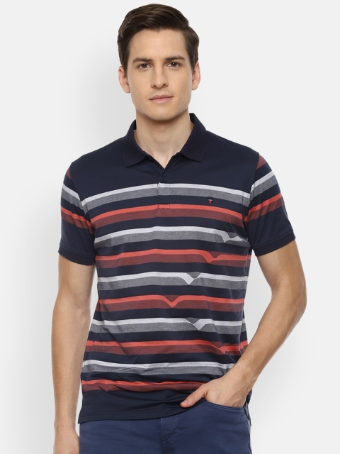 

Louis Philippe Sport Men Navy Blue Striped Polo Collar Slim Fit T-shirt