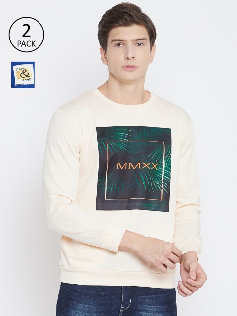 

armure Men Pack Of 2 Cream-Coloured & Blue Printed Sweatshirt