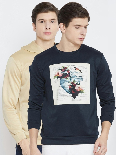 

armure Men Beige & Navy Blue 2 Printed Sweatshirts