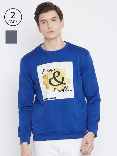 

armure Men Pack Of 2 Grey & Blue Printed Sweatshirt