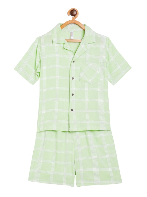 

Stylo Bug Girls Green & White Checked Pure Cotton Night suit