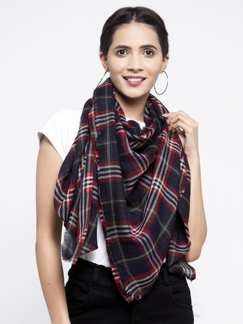 

Calvadoss Women Blue & Red Checked Wool Stole