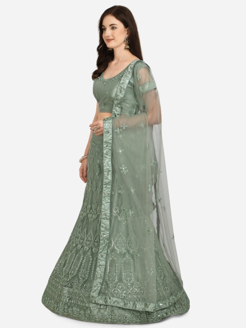 

Netram Lime Green & Silver-Toned Embroidered Sequinned Semi-Stitched Lehenga & Unstitched Blouse With