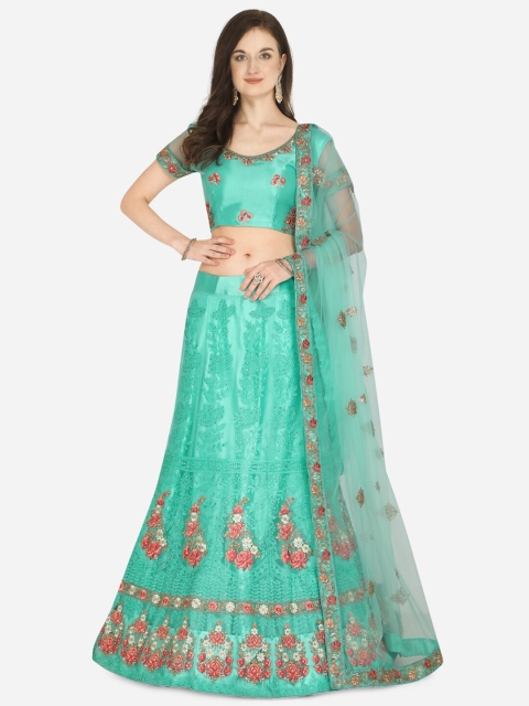 

Netram Sea Green & Red Embroidered Semi-Stitched Lehenga & Unstitched Blouse With Dupatta