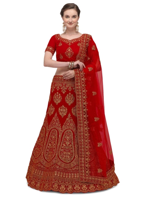 

Netram Women Red Embroidered Semi-Stitched Lehenga Choli with Dupatta