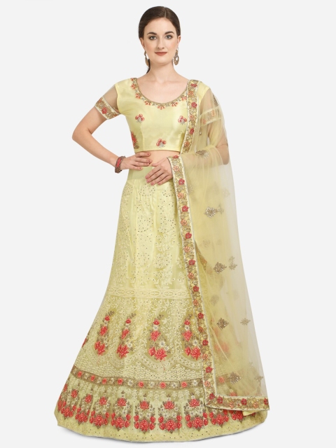 

Netram Yellow & Red Embroidered Semi-Stitched Lehenga & Unstitched Blouse With Dupatta